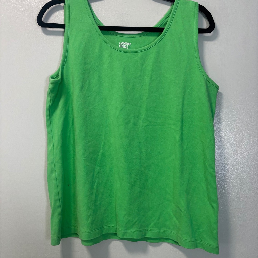Lands End Womens Green Cotton Tank Top‎ Sleeveless Shirt Large 14-16